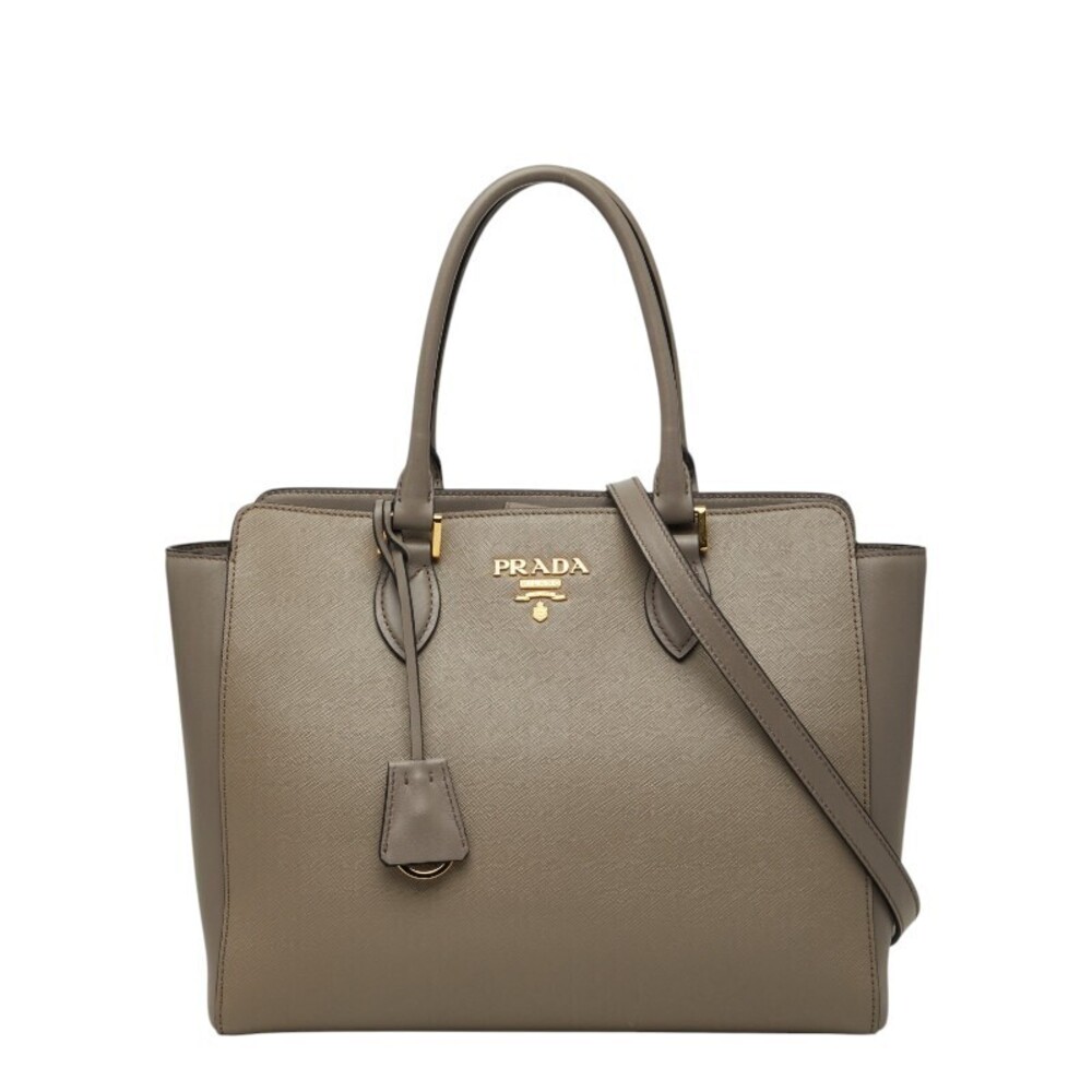 Prada 2way Shoulder Bag Greige Gray Saffiano Leather